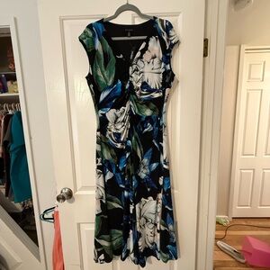 White House Black Market Blue and Green Floral Midi Dress